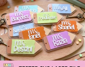 Portachiavi a forma di matita SVG / Regalo per insegnanti, file per taglio laser (download digitale)