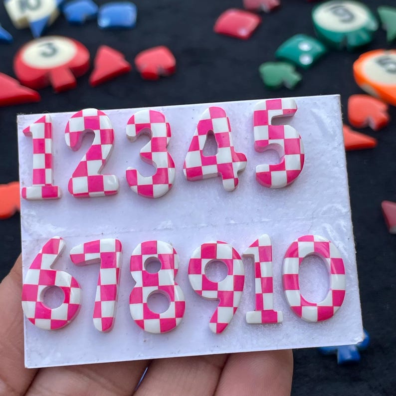 Pink & White Checker Check Board Numbers Cabochon ( C38 ) Loose ...