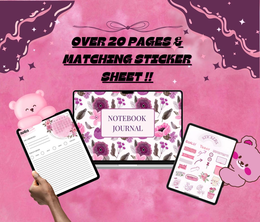 Floral Digital Journal • Pink and Purple Watercolor Notebook for Ipad ...