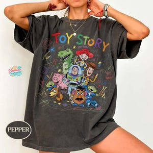 Comfort Colors Vintage Toy Story Kids Shirt, Childlike Drawing Woody Buzz Tee, You've Got a Friend in Me Pixar Top, Disney Family Trip Tee image 1