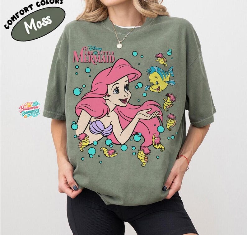 Retro The Little Mermaid Ariel Princess & Flounder Bubble Poster Disney T-Shirt, Gift For Her, Ariel Princess Tee, WDW Disneyland Girl Trip image 5