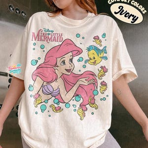 Retro The Little Mermaid Ariel Princess & Flounder Bubble Poster Disney T-Shirt, Gift For Her, Ariel Princess Tee, WDW Disneyland Girl Trip image 3