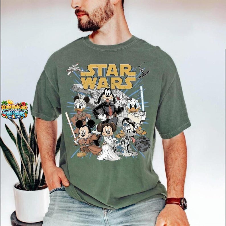 Retro Starwars Mickey & Friends Jedi Shirt, Sci-Fi Cartoon Design, Disneyworld Fan Gift, Family Vacation Digital Download image 5