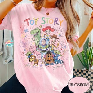 Comfort Colors Vintage Toy Story Kids Shirt, Childlike Drawing Woody Buzz Tee, You've Got a Friend in Me Pixar Top, Disney Family Trip Tee image 4