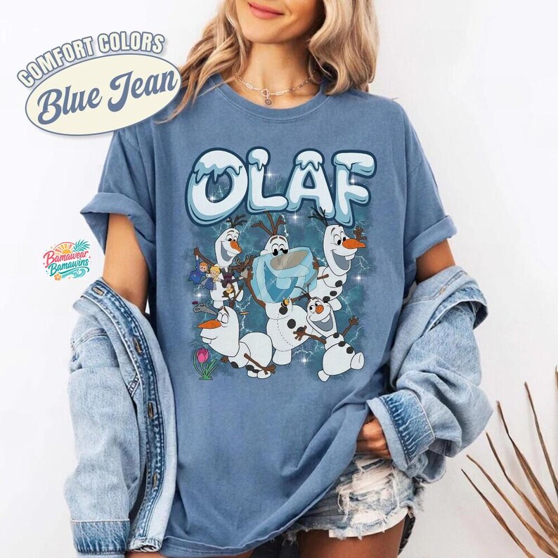 Chemise Olaf la reine des neiges, t-shirt rétro bonhomme de neige Olaf, chemise Bootleg Disneyland des années 90, haut Olaf couleurs confort, cadeau pour fan de la reine des neiges, t-shirt graphique bonhomme de neige image 4