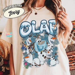 Chemise Olaf la reine des neiges, t-shirt rétro bonhomme de neige Olaf, chemise Bootleg Disneyland des années 90, haut Olaf couleurs confort, cadeau pour fan de la reine des neiges, t-shirt graphique bonhomme de neige image 5