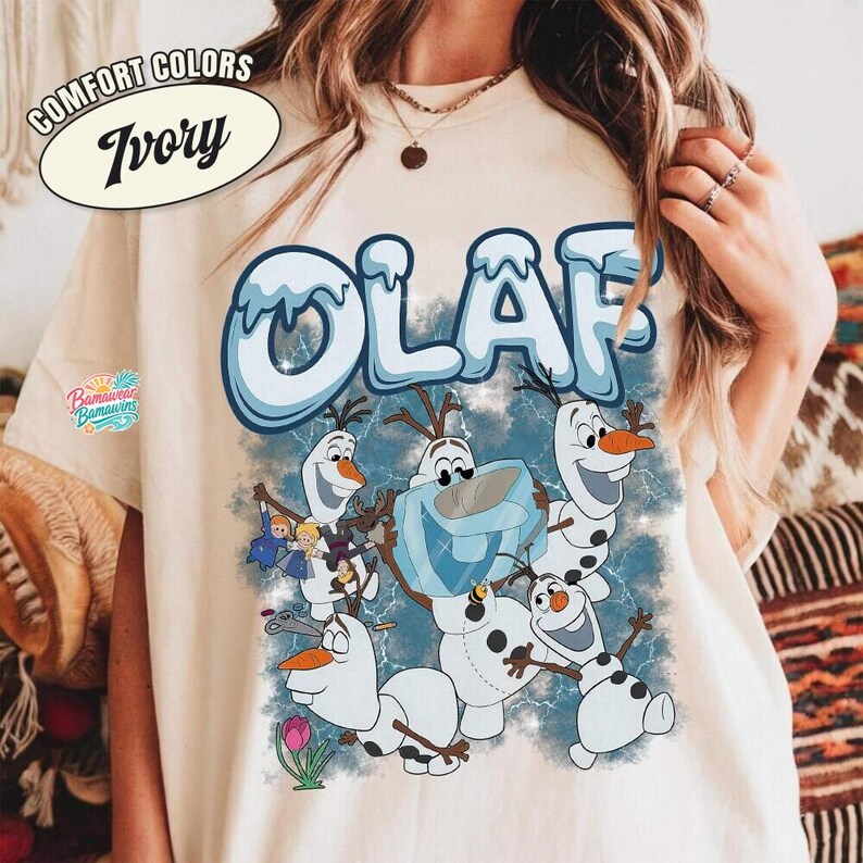 Chemise Olaf la reine des neiges, t-shirt rétro bonhomme de neige Olaf, chemise Bootleg Disneyland des années 90, haut Olaf couleurs confort, cadeau pour fan de la reine des neiges, t-shirt graphique bonhomme de neige image 5