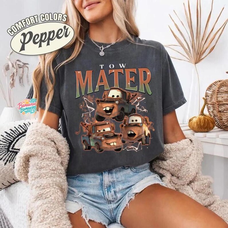 Vintage Bootleg Tow Mater Shirt, Radiator Springs Disneyland Cars Comfort Colors Tee, Disneyland Family Trip 2026 Tees image 2