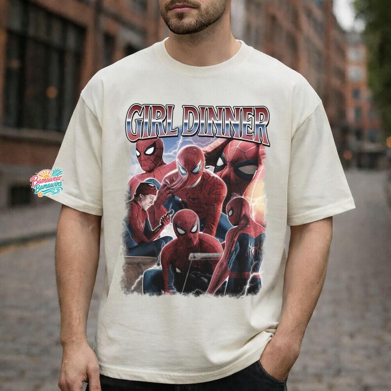 SpideyMan Girl Dinner Shirt, Vintage 90s Bootleg Tee, Retro Graphic Streetwear, Funny Marvel Meme Top, Superhero Gift for Her image 4