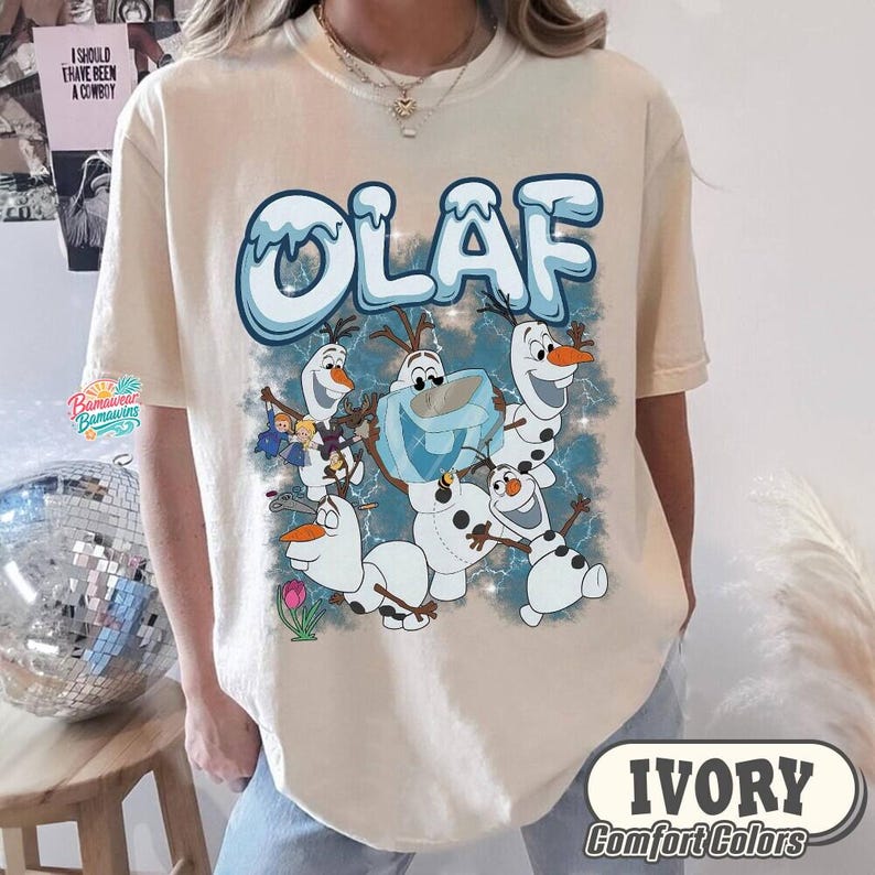 Chemise Olaf la reine des neiges, t-shirt rétro bonhomme de neige Olaf, chemise Bootleg Disneyland des années 90, haut Olaf couleurs confort, cadeau pour fan de la reine des neiges, t-shirt graphique bonhomme de neige image 2