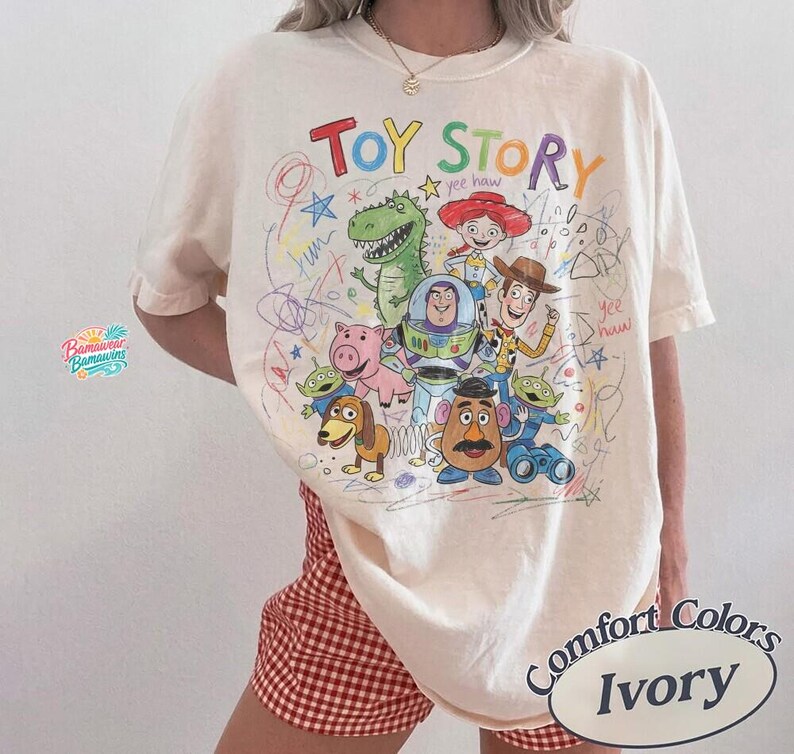 Comfort Colors Vintage Toy Story Kids Shirt, Childlike Drawing Woody Buzz Tee, You've Got a Friend in Me Pixar Top, Disney Family Trip Tee image 2
