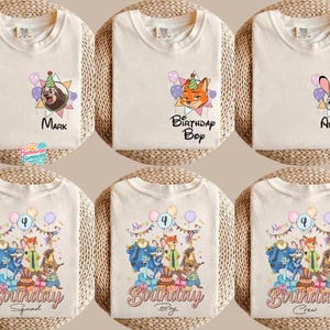 Personalized Name Age Zootopia Birthday Boy Shirt, Disneyland Judy Hopps Nick Wilde Gary De'Snake Birthday Squad Gift, Disneyland Family Tee image 1