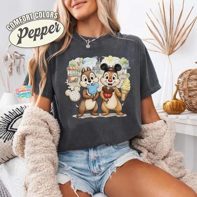 Chip and Dale Disneyland Shirt, Mickey Snacks Theme Park Tee, Comfort Colors Disneyland Trip Top, Walt Disneyland World Apparel image 3