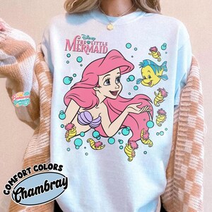 Retro The Little Mermaid Ariel Princess & Flounder Bubble Poster Disney T-Shirt, Gift For Her, Ariel Princess Tee, WDW Disneyland Girl Trip image 2