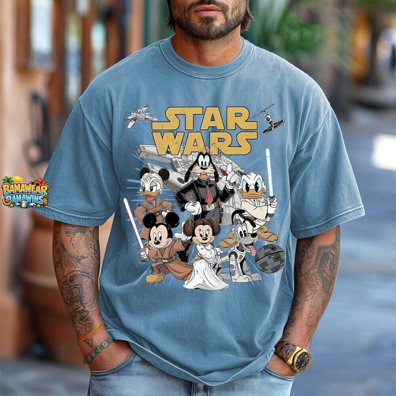 Retro Starwars Mickey & Friends Jedi Shirt, Sci-Fi Cartoon Design, Disneyworld Fan Gift, Family Vacation Digital Download image 4