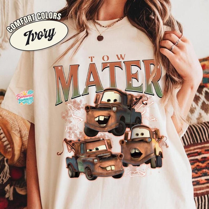 Vintage Bootleg Tow Mater Shirt, Radiator Springs Disneyland Cars Comfort Colors Tee, Disneyland Family Trip 2026 Tees image 3