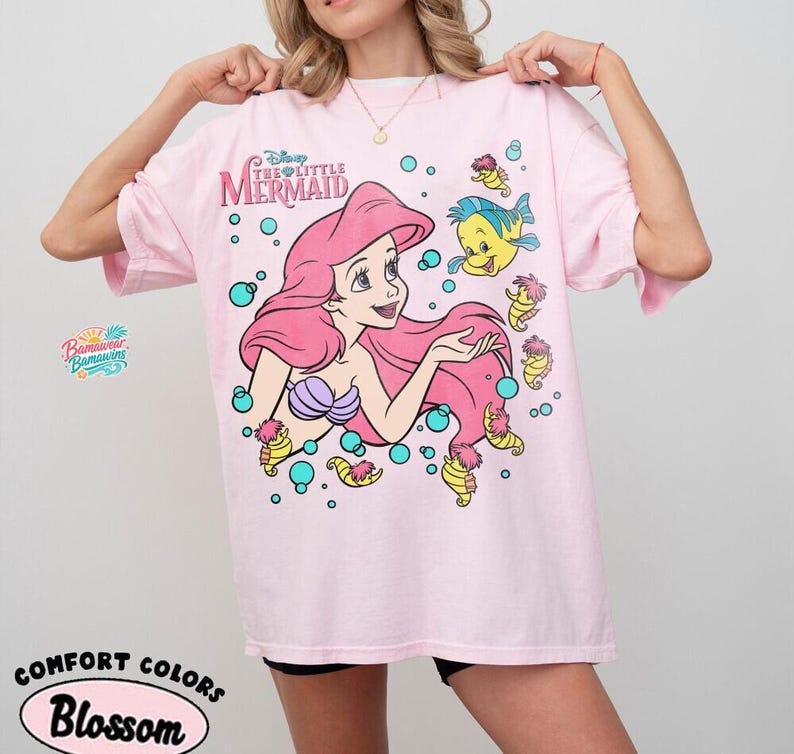 Retro The Little Mermaid Ariel Princess & Flounder Bubble Poster Disney T-Shirt, Gift For Her, Ariel Princess Tee, WDW Disneyland Girl Trip image 4