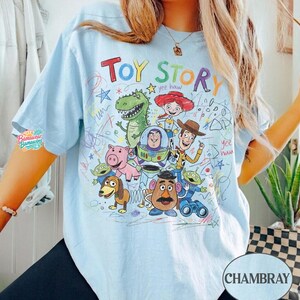 Comfort Colors Vintage Toy Story Kids Shirt, Childlike Drawing Woody Buzz Tee, You've Got a Friend in Me Pixar Top, Disney Family Trip Tee image 3