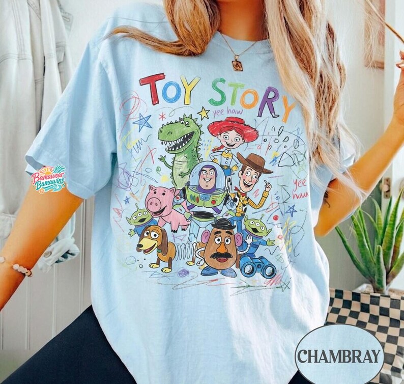 Comfort Colors Vintage Toy Story Kids Shirt, Childlike Drawing Woody Buzz Tee, You've Got a Friend in Me Pixar Top, Disney Family Trip Tee image 3