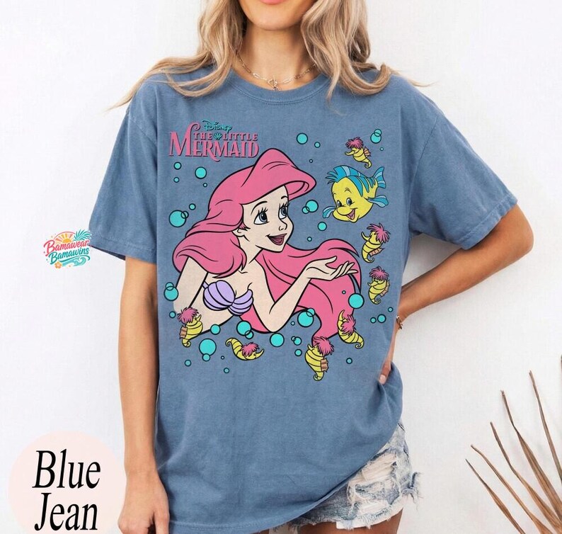 Retro The Little Mermaid Ariel Princess & Flounder Bubble Poster Disney T-Shirt, Gift For Her, Ariel Princess Tee, WDW Disneyland Girl Trip image 6