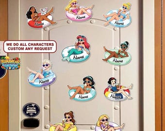 Disney Cruise Princess Door Magnet, Customized Name Girls Trip DCL Stateroom Decoration, Ariel Elsa Belle Princess, Gift For Her