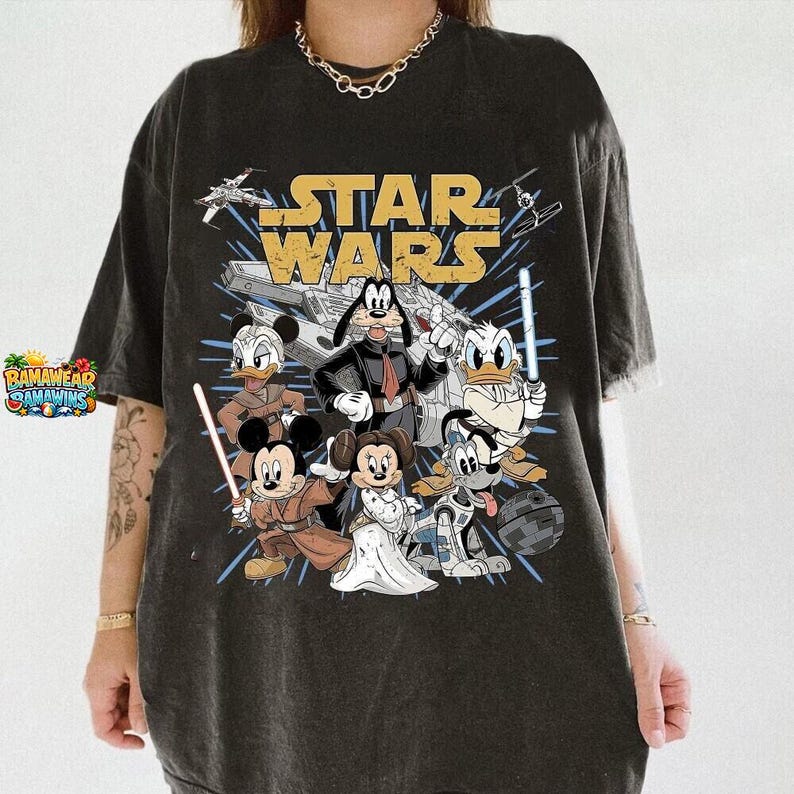 Retro Starwars Mickey & Friends Jedi Shirt, Sci-Fi Cartoon Design, Disneyworld Fan Gift, Family Vacation Digital Download image 2