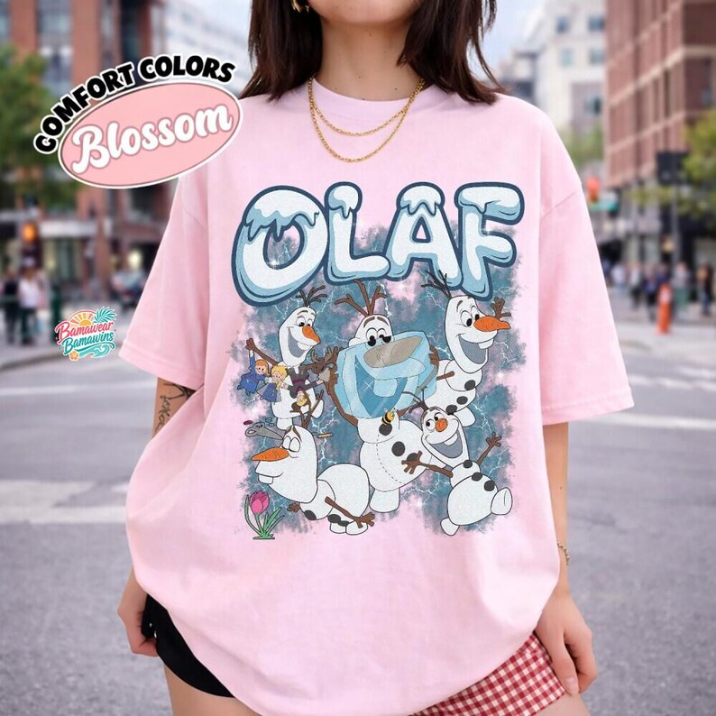 Chemise Olaf la reine des neiges, t-shirt rétro bonhomme de neige Olaf, chemise Bootleg Disneyland des années 90, haut Olaf couleurs confort, cadeau pour fan de la reine des neiges, t-shirt graphique bonhomme de neige image 7