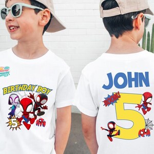 Personalized Spidey and His Amazing Friends Birthday Shirt, Custom Name Age Tee, Kids Spiderman Birthday Boy Outfit, Gift for Son, Party Top Bild 3