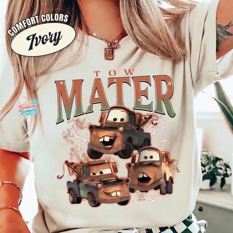 Vintage Bootleg Tow Mater Shirt, Radiator Springs Disneyland Cars Comfort Colors Tee, Disneyland Family Trip 2026 Tees image 4