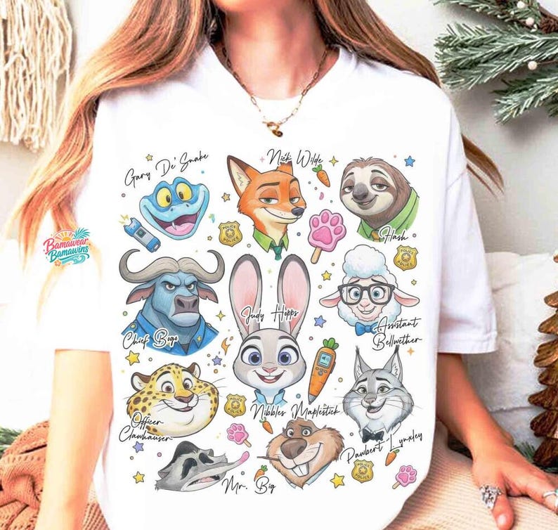 Comfort Colors Disney Zootopia Characters sketch Shirt, Judy Hopps Nick Wilde Zotropolis Family Matching Tee, WDW Disneyland Trip Bild 1