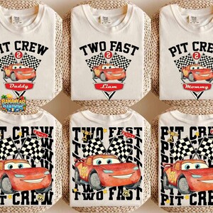 Custom Birthday Two Fast Pit Crew Lightning McQueen Shirts, Family Birthday Matching Disney Cars, Pixar Pier, Birthday Boy Tee, WDW image 2