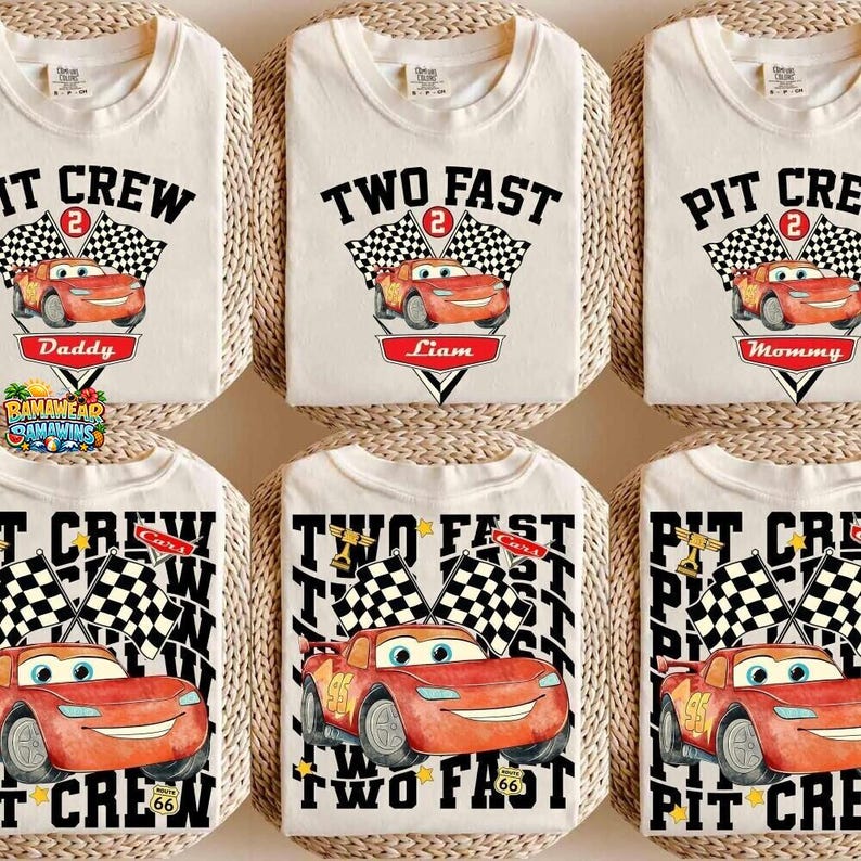 Custom Birthday Two Fast Pit Crew Lightning McQueen Shirts, Family Birthday Matching Disney Cars, Pixar Pier, Birthday Boy Tee, WDW image 2