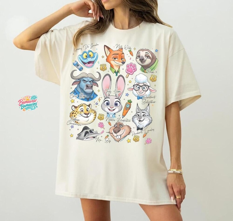 Comfort Colors Disney Zootopia Characters sketch Shirt, Judy Hopps Nick Wilde Zotropolis Family Matching Tee, WDW Disneyland Trip Bild 2