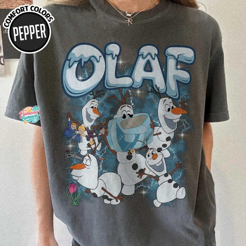 Chemise Olaf la reine des neiges, t-shirt rétro bonhomme de neige Olaf, chemise Bootleg Disneyland des années 90, haut Olaf couleurs confort, cadeau pour fan de la reine des neiges, t-shirt graphique bonhomme de neige image 6