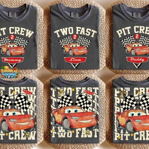 Custom Birthday Two Fast Pit Crew Lightning McQueen Shirts, Family Birthday Matching Disney Cars, Pixar Pier, Birthday Boy Tee, WDW image 1
