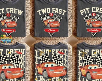 Custom Birthday Two Fast Pit Crew Lightning McQueen Shirts, Family Birthday Matching Disney Cars, Pixar Pier, Birthday Boy Tee, WDW
