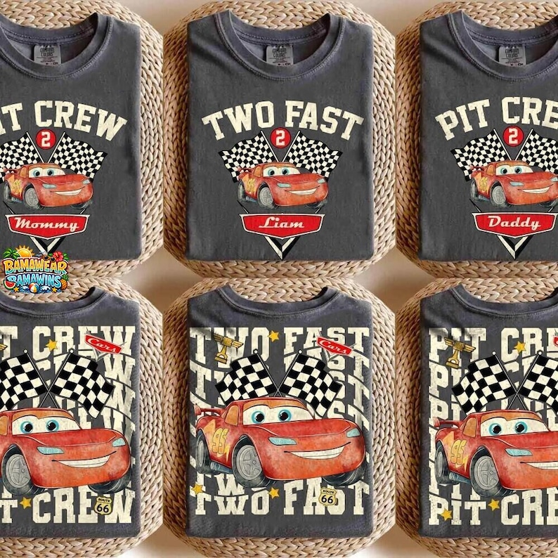Custom Birthday Two Fast Pit Crew Lightning McQueen Shirts, Family Birthday Matching Disney Cars, Pixar Pier, Birthday Boy Tee, WDW image 1