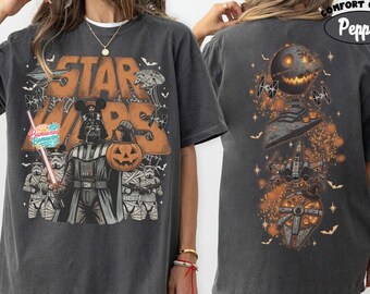 2-Side Comfort Colors® Star Wars Mashup Halloween, Vintage Darth Vader & Stormtrooper Mickey Ears Trick-or-Treat Pumpkin Tee, Spooky Family