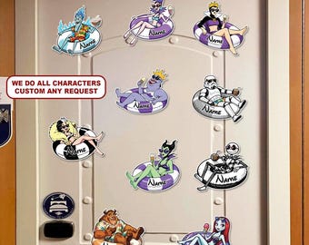 Personalized Disney Villains Cruise Door Magnet, Custom Name Girls Trip DCL Stateroom Decoration, Maleficent Evil Queen Hades Magnet