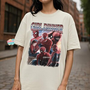 SpideyMan Girl Dinner Shirt, Vintage 90s Bootleg Tee, Retro Graphic Streetwear, Funny Marvel Meme Top, Superhero Gift for Her image 5