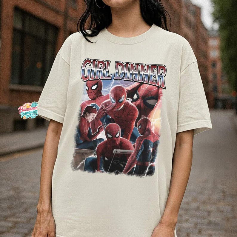 SpideyMan Girl Dinner Shirt, Vintage 90s Bootleg Tee, Retro Graphic Streetwear, Funny Marvel Meme Top, Superhero Gift for Her image 5