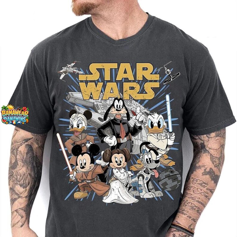 Retro Starwars Mickey & Friends Jedi Shirt, Sci-Fi Cartoon Design, Disneyworld Fan Gift, Family Vacation Digital Download image 6