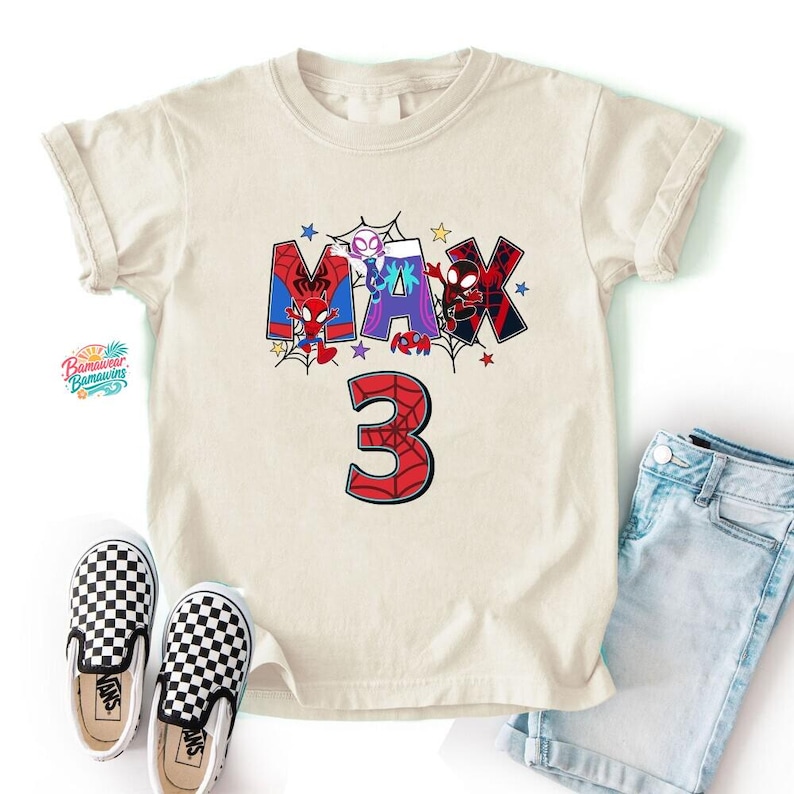 Personalized Spidey and His Amazing Friends Shirt, 3rd Birthday Tee, Custom Name Boy Birthday Outfit, Toddler Superhero Top, Gift for Son image 1