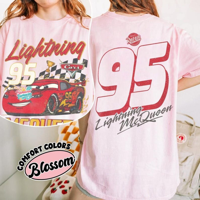 Retro Two Sided Lightning Mcqueen Comfort Colors Shirt, DisneyCars Shirt, DisneyPixar Cars Shirt, Cars Family Vacation 2026 Tee, Cars Land image 3