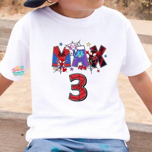Personalized Spidey and His Amazing Friends Shirt, 3rd Birthday Tee, Custom Name Boy Birthday Outfit, Toddler Superhero Top, Gift for Son image 2