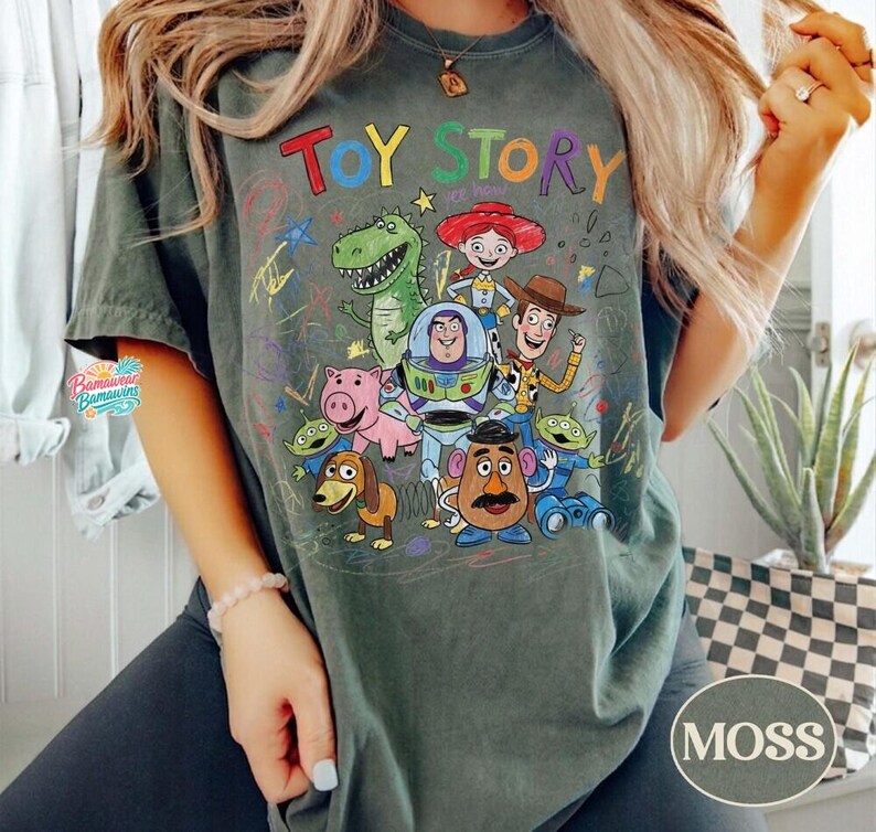 Comfort Colors Vintage Toy Story Kids Shirt, Childlike Drawing Woody Buzz Tee, You've Got a Friend in Me Pixar Top, Disney Family Trip Tee image 5