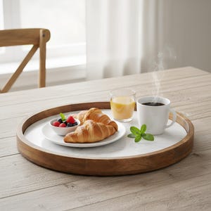 Mango Holz & weißer Marmor Serviertablett - 15 "rund