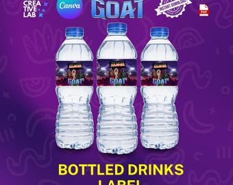 Etiqueta personalizada para bebidas embotelladas de la película GOAT, decoración editable para fiestas de cumpleaños en Canva, invitación para fiesta "El mejor de todos los tiempos", para niño y niña.