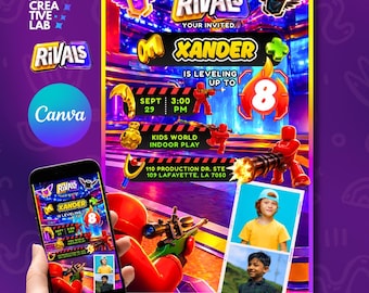 Plantilla editable de Canva para invitación de Rivals Roblox, invitación de cumpleaños de Roblox Rivals, invitación para fiesta de videojuegos, descarga digital, Rivals Roblox