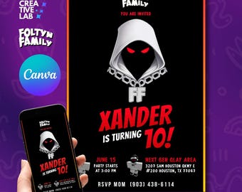 Invitación de cumpleaños editable para la familia Foltyn en Roblox, invitación para fiestas infantiles de la familia Foltyn en Roblox, plantilla de Canva, descarga instantánea con foto.